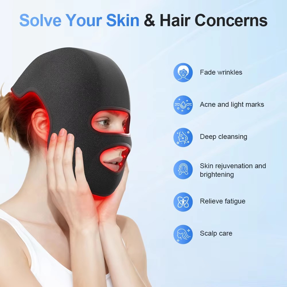قناع وجه وقبعة LED بأربعة ألوا - مراجعة Led Light Therapy Face Mask وسعره